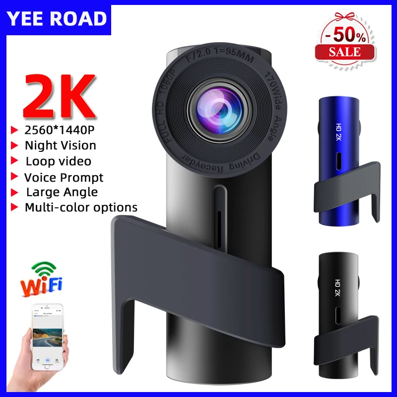 Dash Cam 2K, Kawa 360 Dash Camera for Cars 1440p with Color Night Vision, Voice Control, Black