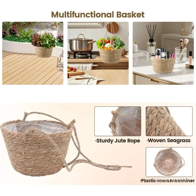 Garden Hanging Flowerpot Rack,Plant Storage Basket,Home Decoration Storage,Woven Storage Basket,with Hanging Rope,Hanging Basket