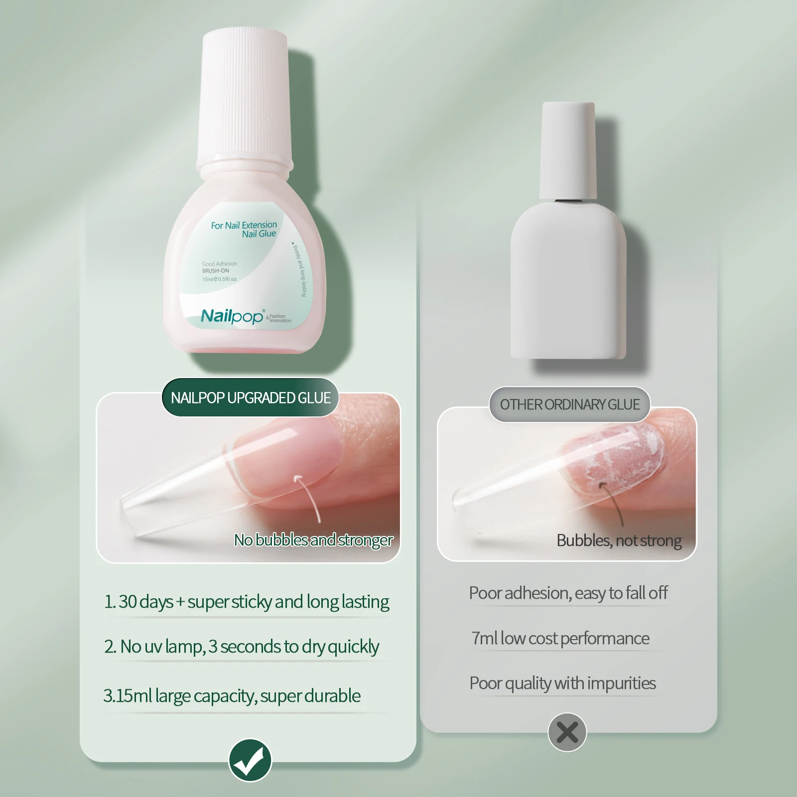 Description Picture 3 of itemNailpop 15ml Brush On Nail Glue Easy Application Long-Lasting Super Strong Nail Bond for Acrylic Nails Nail Tips Press On Nails