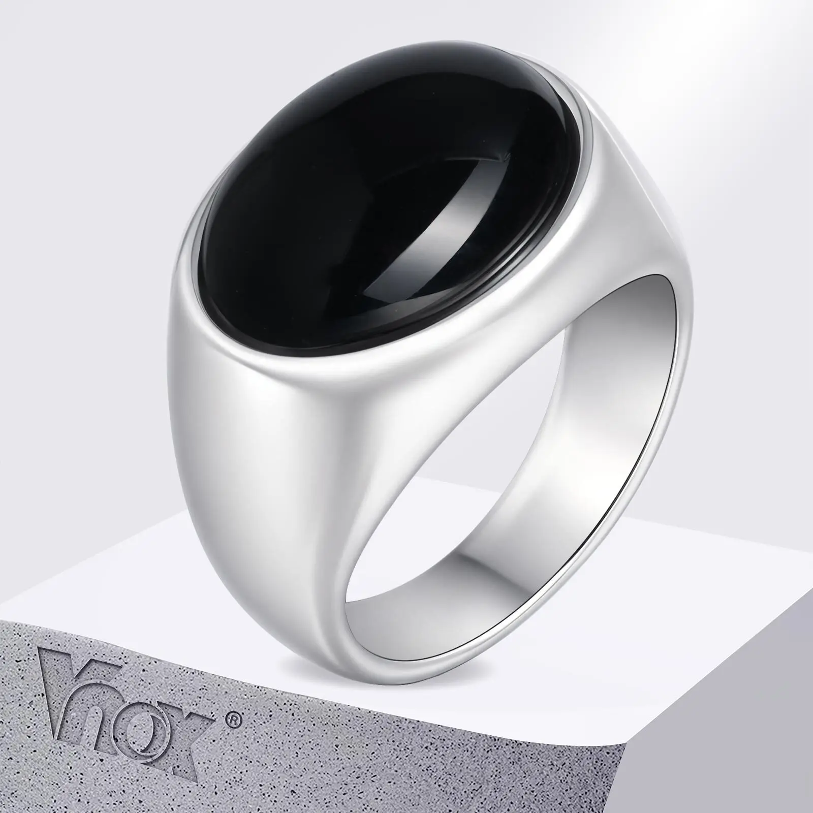 Vnox 15,5/17,5 mm klobige ovale Achatstein-Siegelringe für Herren, brüderliche Ringe aus Edelstahl, poliertes Comfort Wear-Fingerband