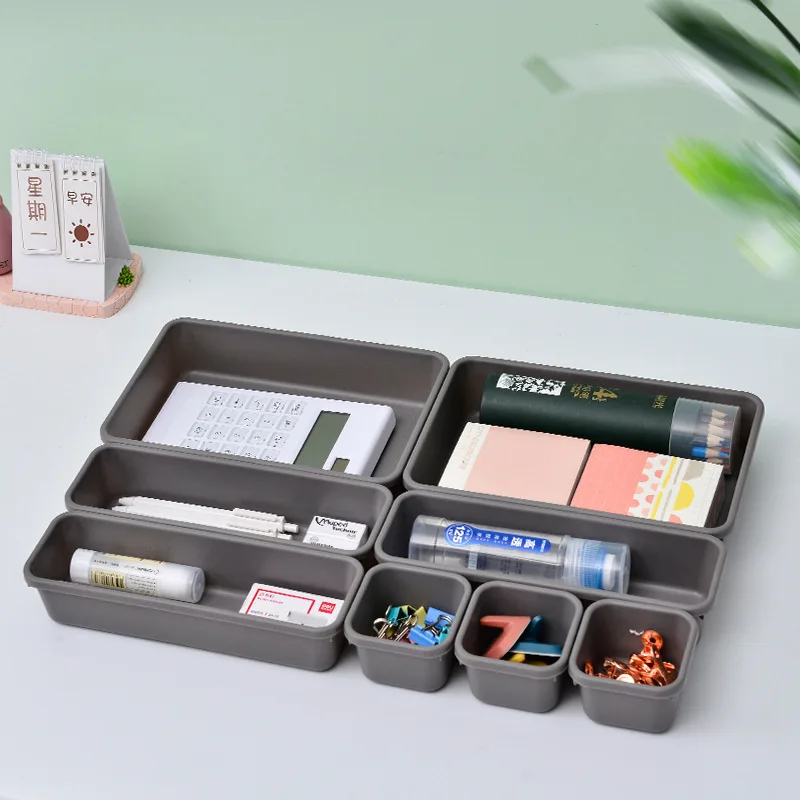 

Light Gray Tabletop Debris Drawer Storage Box Separated Artifact, Can Be Freely Combined with An 8-piece Cosmetic Organizing Box