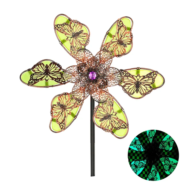 Világító Pillangó Szélmalom Szobor Kézműves Vasművészeti Kerti Party Ajándék Otthoni Dekoráció Kültéri Udvarhoz - Image 4