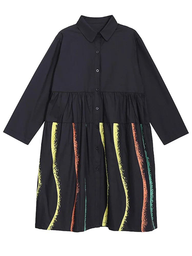 

ZCSMLL Women Black Striped Colorful Long Shirt Dress New Lapel Long Sleeve Loose Fit Fashion Tide Spring Autumn 2022 T0992