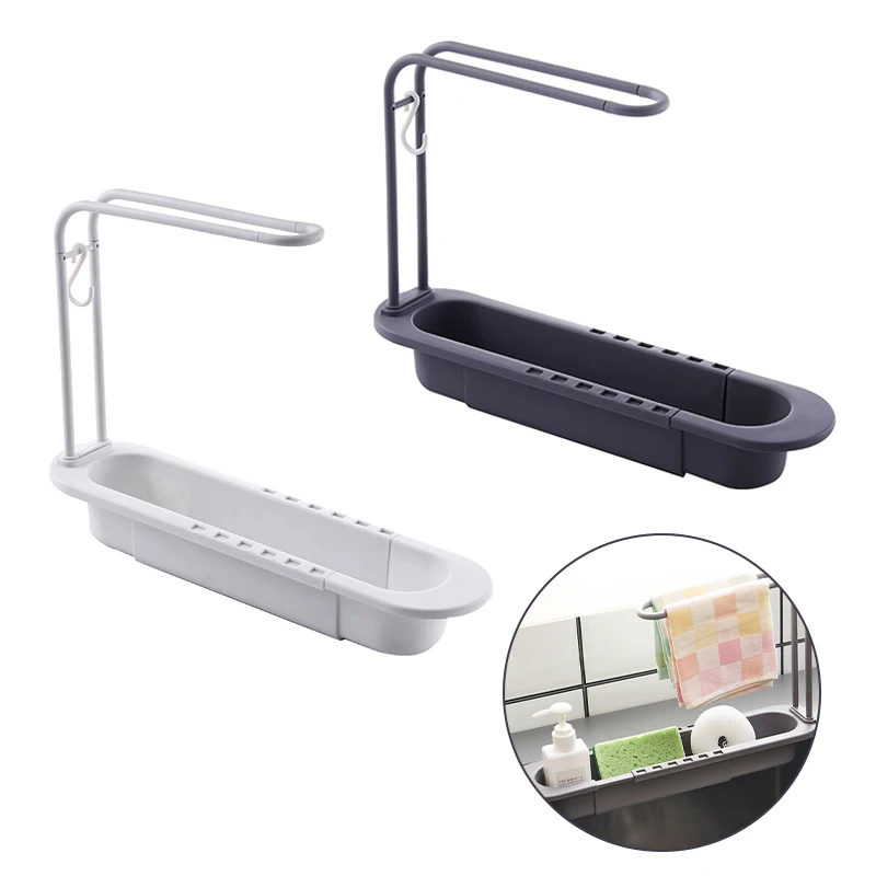 Telescopic Sink Drain Rack Soap Sponge Holder Self Adhesive Kitchen Paper Towel Holder Punch Free Roll Kitchen Acces kitchen storage rack sink sponge rack sink drain rack sink sponge holder under sink storage rack under sink organizer