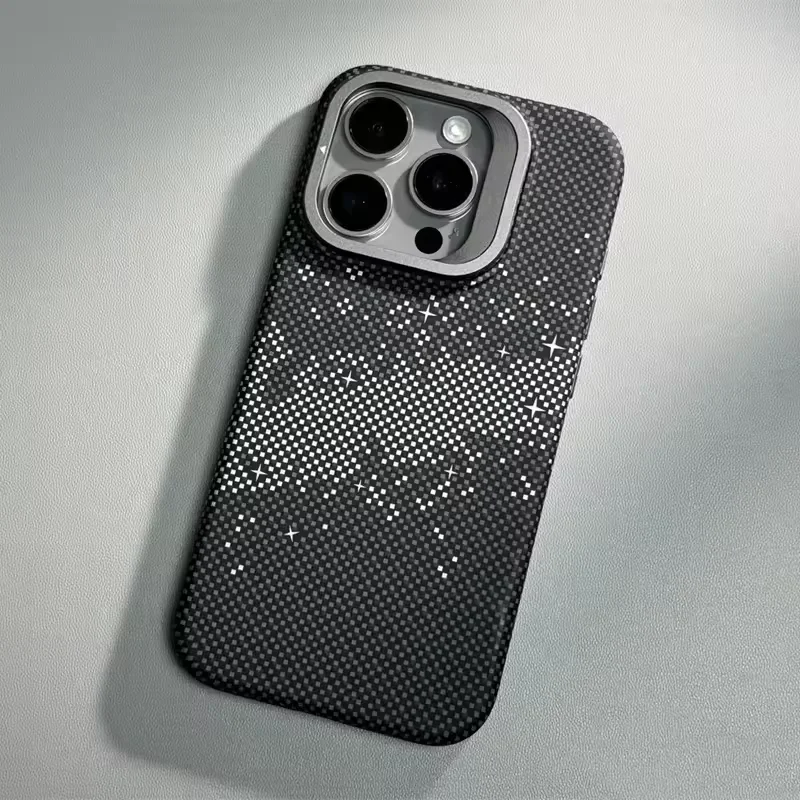 Premium Alloy Lens Stand Holder with Wireless Charging for MagSafe Phone Case - Sleek Pixel Textured Hard Back Cover