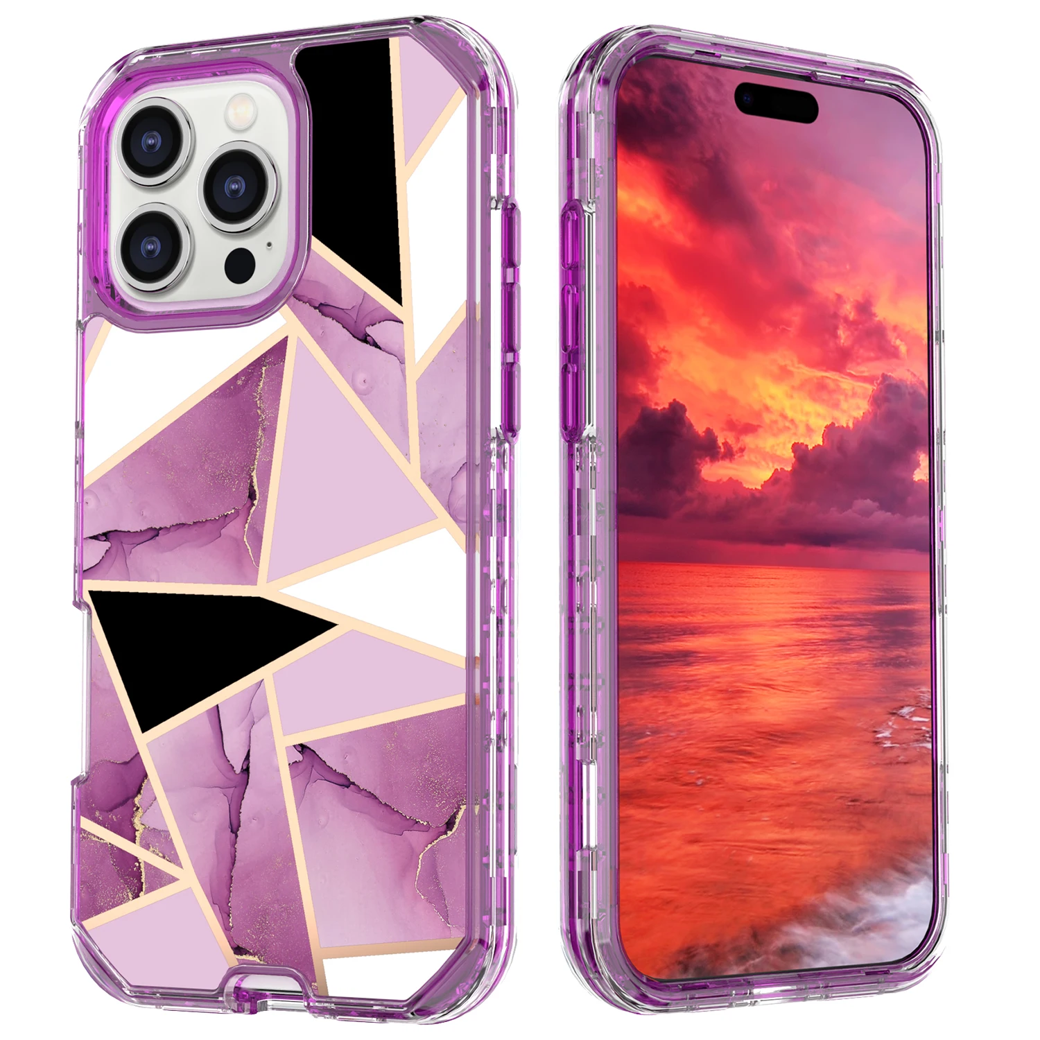 Luxury 3-in-1 Plating Marble Phone Case - Heavy Duty Shockproof Cover