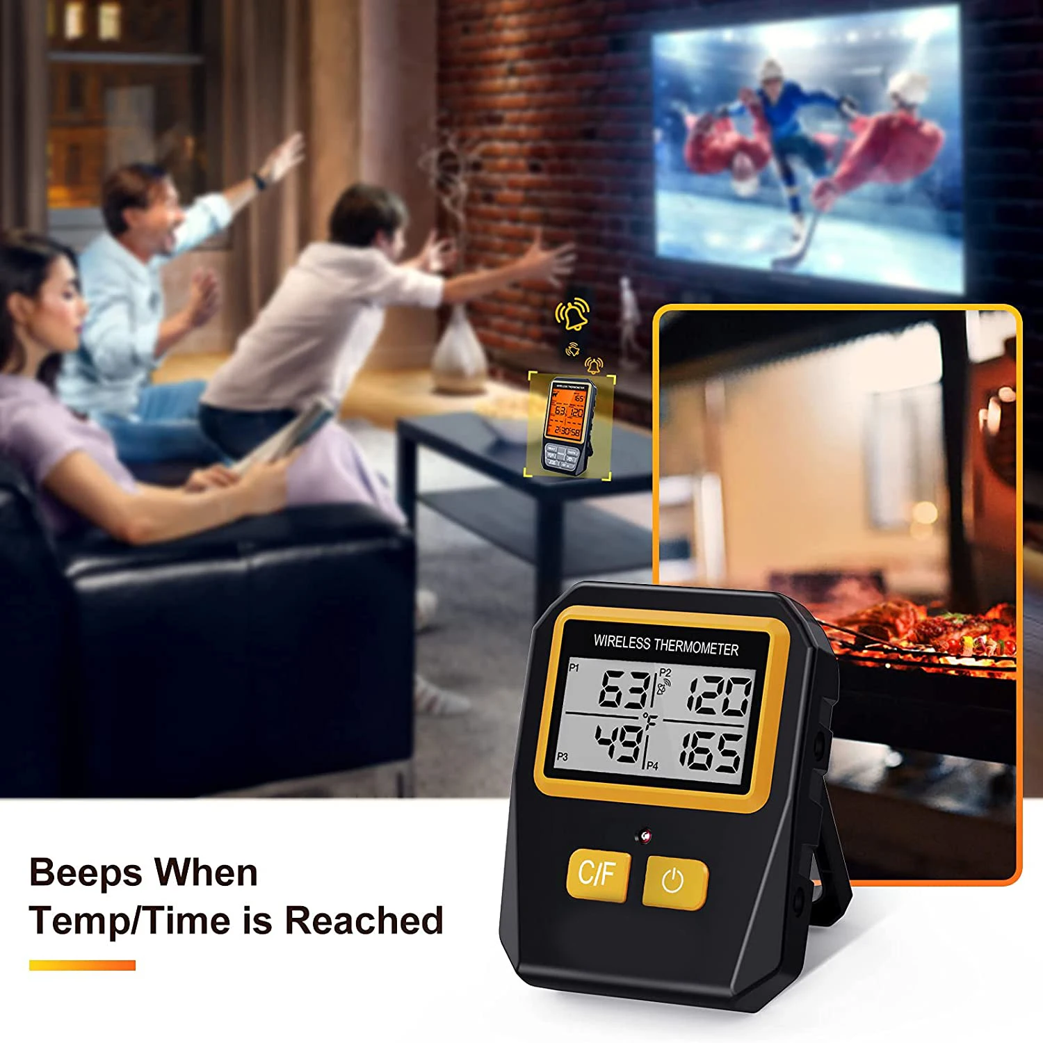 328ft Wireless Meat Thermometer for Grilling Smoker BBQ Oven Digital Food Kitchen Thermometer with 4 Probes Timer Alarm Gift New 3
