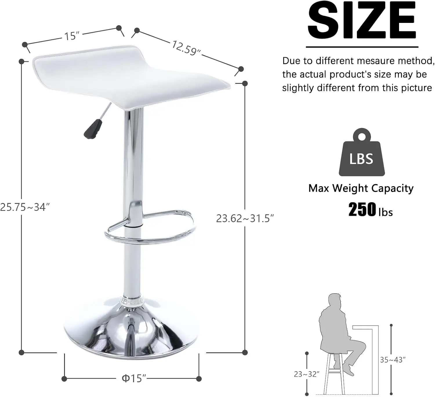 Adjustable Bar Stools Set of 2, Modern Swivel PU Leather Airlift Barstools, Backless Kitchen Counter Height Bar Chair