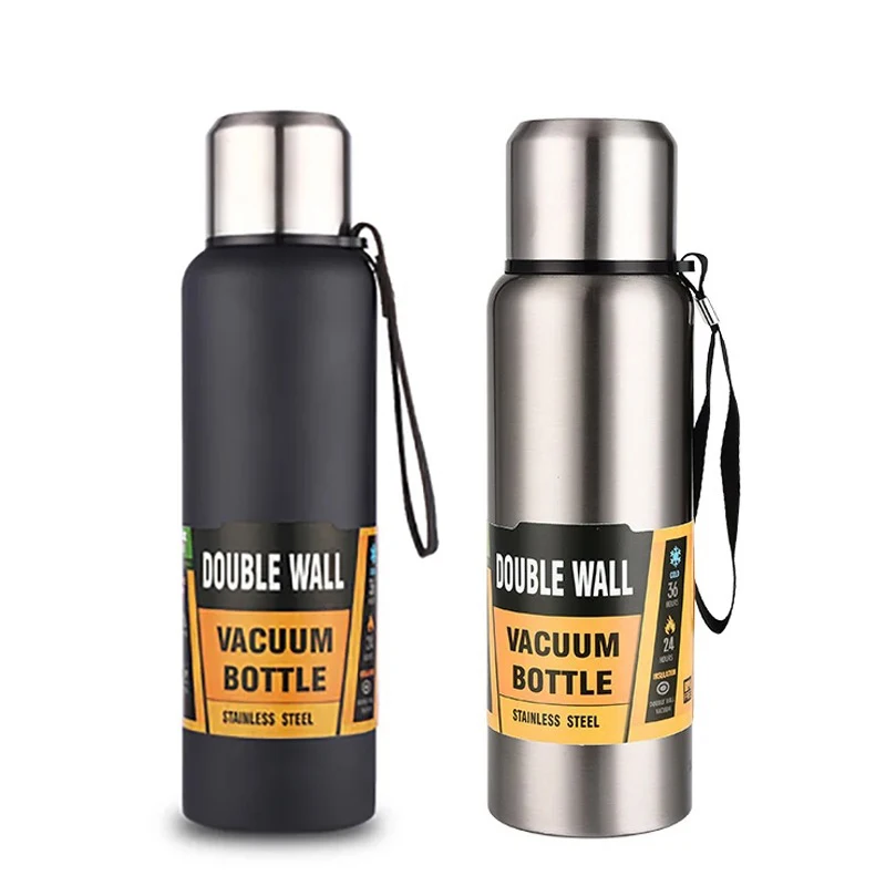 500/1000/1500ml Stainless Steel Thermos Large Capacity Vacuum Flask Portable Insulated Tumbler with Rope Insulated water bottles Practical Beach Essentials