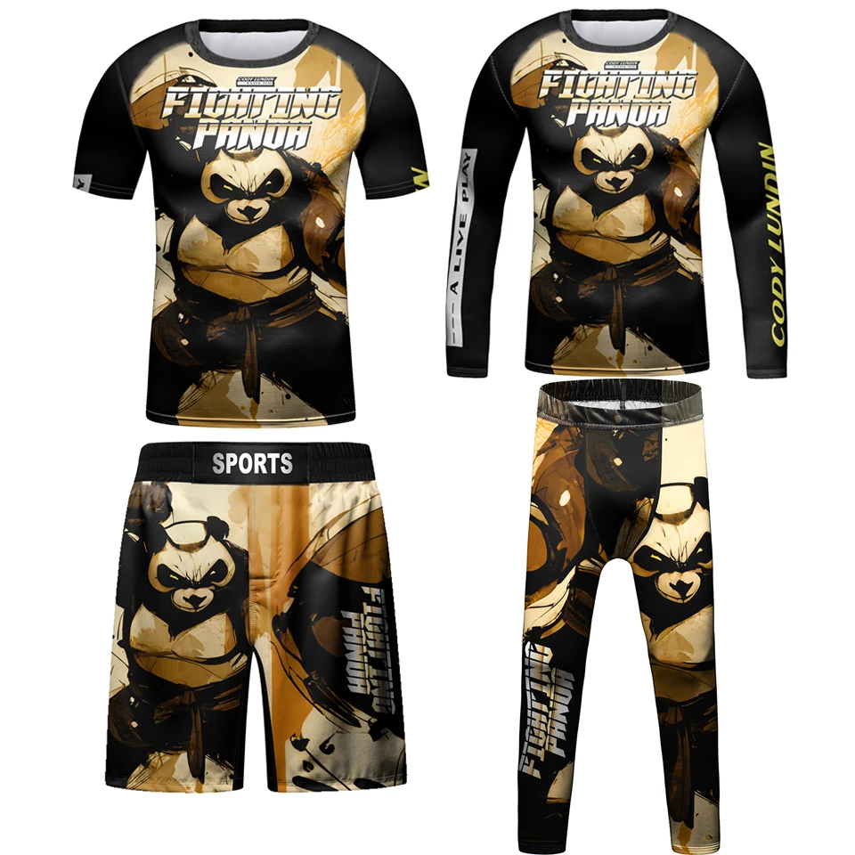 Kid MMA Compression T-Shirt + Pant Rashguard Kids 4PCS/set Sport Gym Muay Thai Shorts Children Boy Jiu Jusit Bjj MMA Clothing