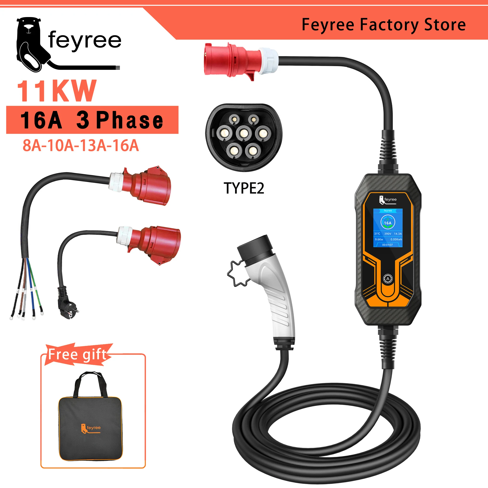 11KW 16A 3 Phase EV Portable Charger Type2 5M Cable EVSE Charging Box Electric Car Charger CEE Plug for Electric Vehicle 9 11KW 16A 3 Phase EV Portable Charger Type2 5M Cable EVSE Charging Box Electric Car Charger CEE Plug for Electric Vehicle 2