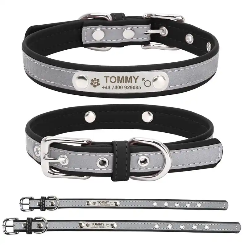 Personalized Engraved PU Leather Dog Collar - Custom Gift for Pet Lovers, Adjustable for All Dog Sizes