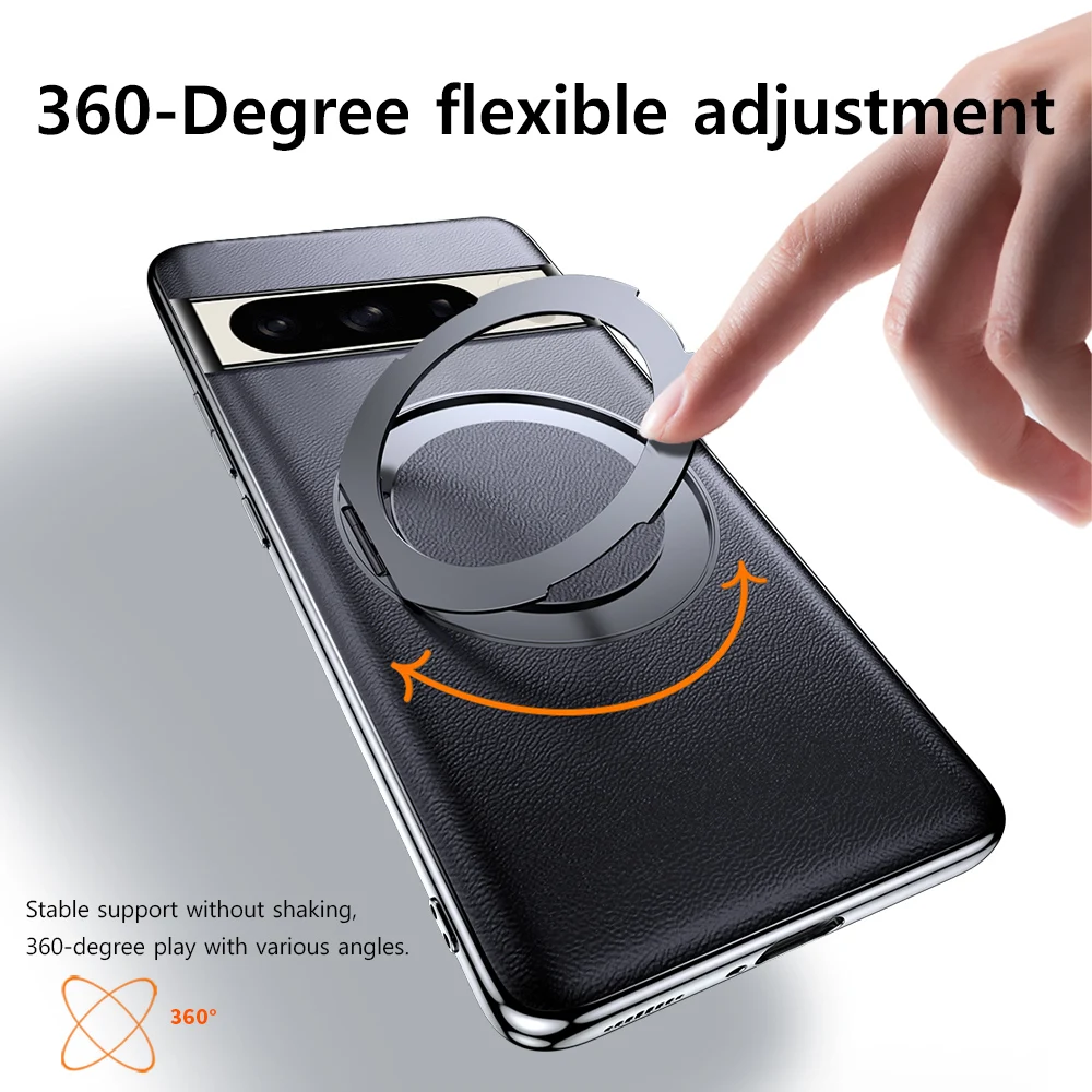 Magnetic Genuine Leather Phone Case for Google Pixel 8 7 Pro 8Pro 7Pro Ring Luxury Lens Protection Holder Phone Back Cover