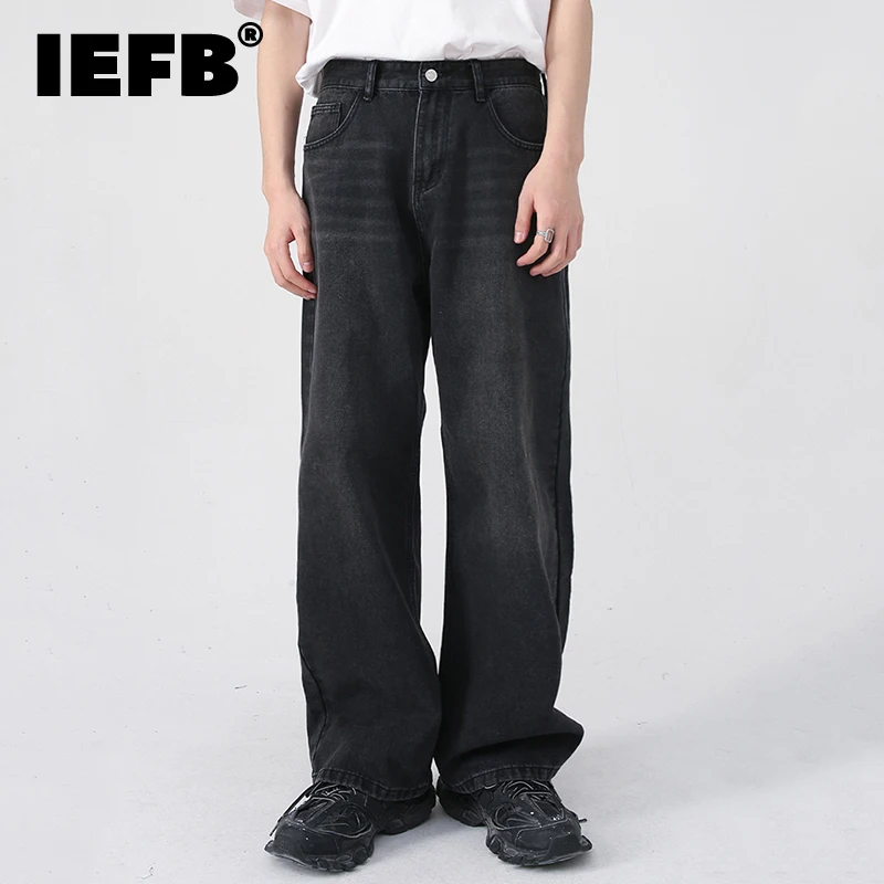 IEFB Men's Jeans New Korean Personality Straight Wide Leg Pants 2023 Fashion Autumn Winter Vintage Male Trousers 9A5577