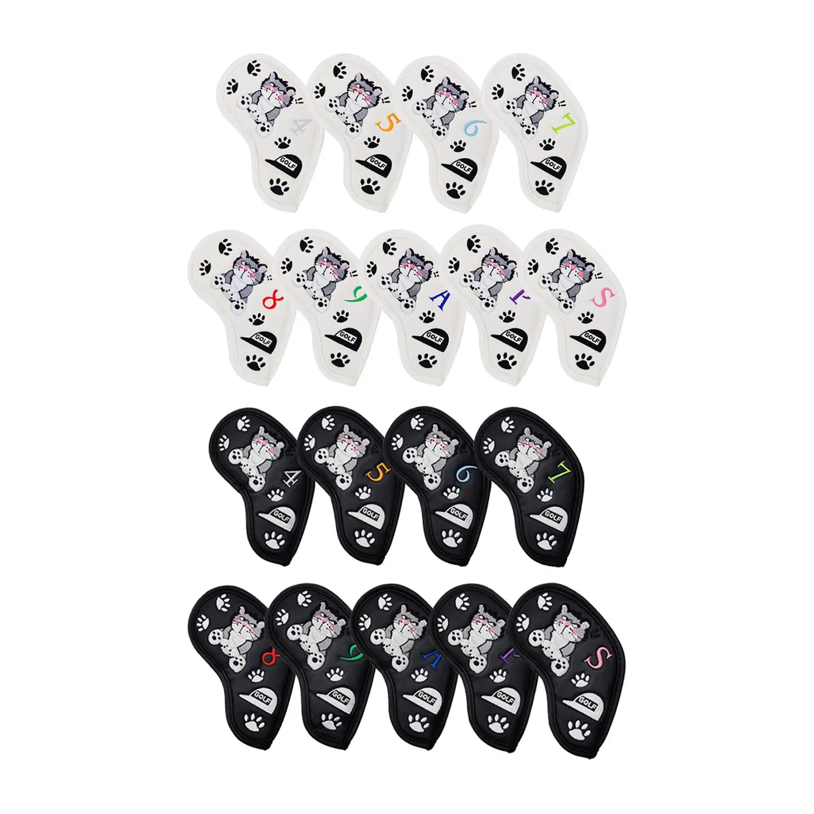 

9Pcs PU Golf Iron Covers Set 4-9 P A S Golf Wedges Headcovers Embroidered Cats Pattern Wrap Golf Club Head Cover for Women Men