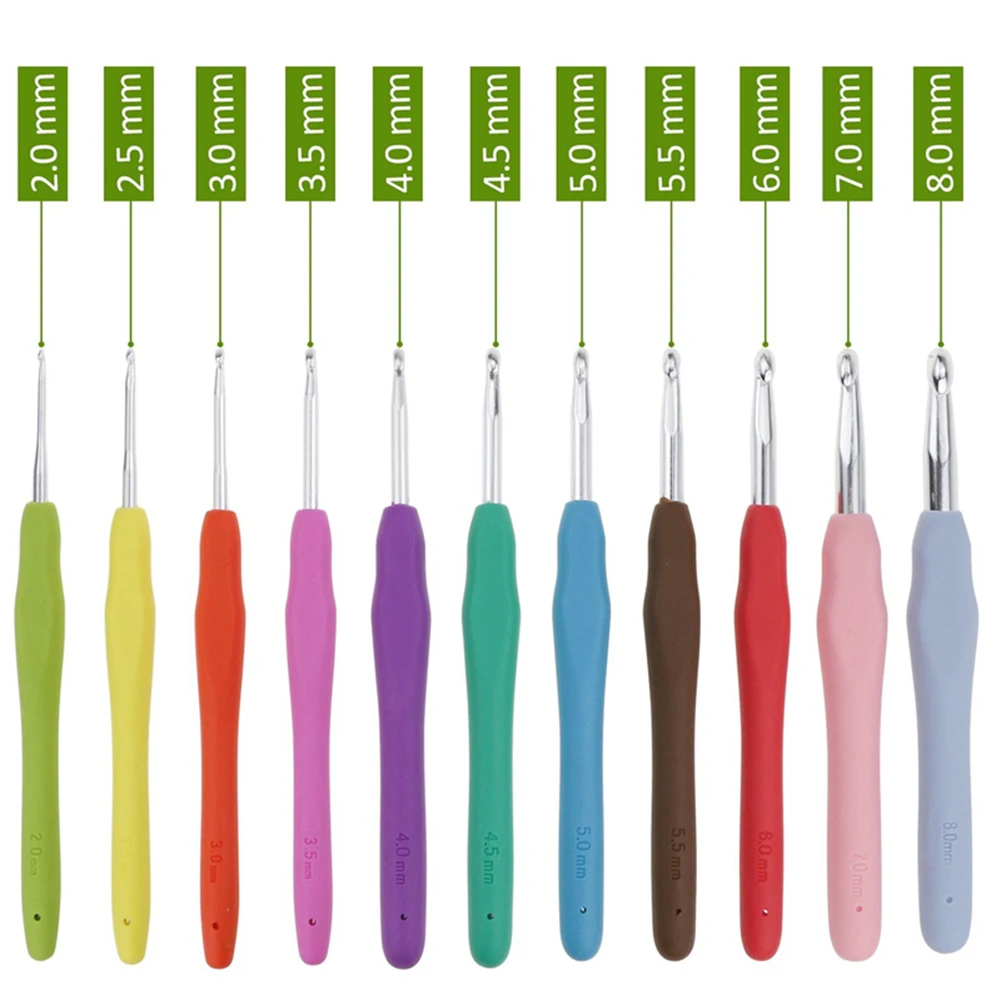 인체공학적 고무 크로셰 후크 소프트 터치 핸들, 부드러운 터치, 쉬운 조작, 편안한 그립, 뜨게 직조 실 바늘 세트