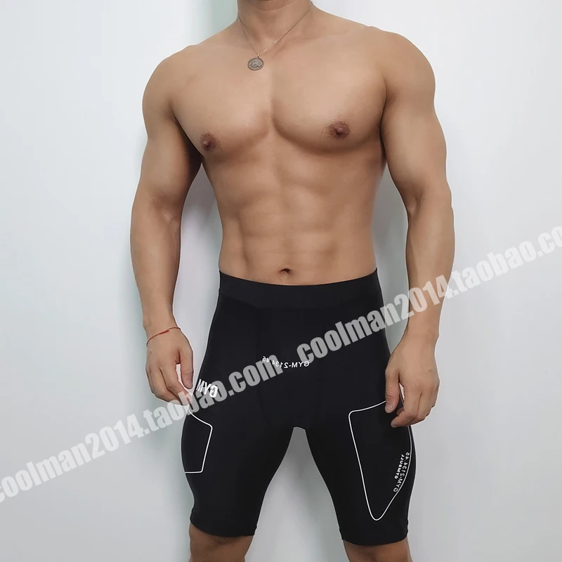 Summer Spring Men Glossy Fitness Plus Size Sports Shorts Pockets Skinny Workout Tight Joggers Bottoms