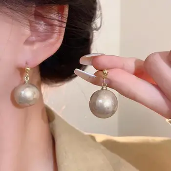 925 Silver Needle Korean Fashion Big Champagne Color Pearl Earrings For Women Jewelry 2025 Trending Luxury Women's Drop Earrings