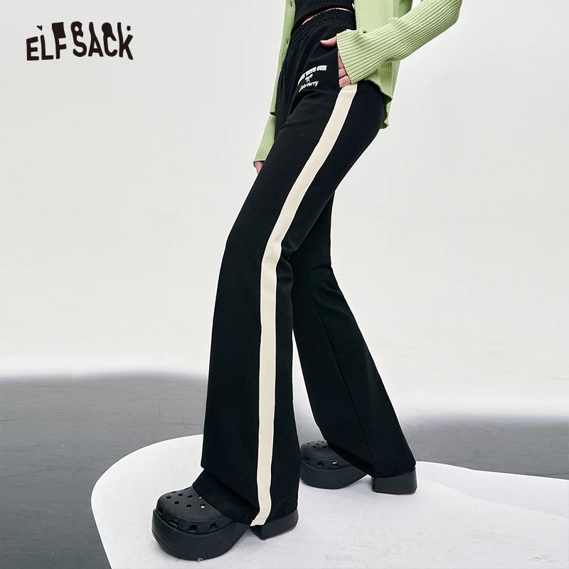 ELFSACK Color Block Patch Loose Sport Pants Wide Leg Women 2024 Spring New Casual Daily Bottoms