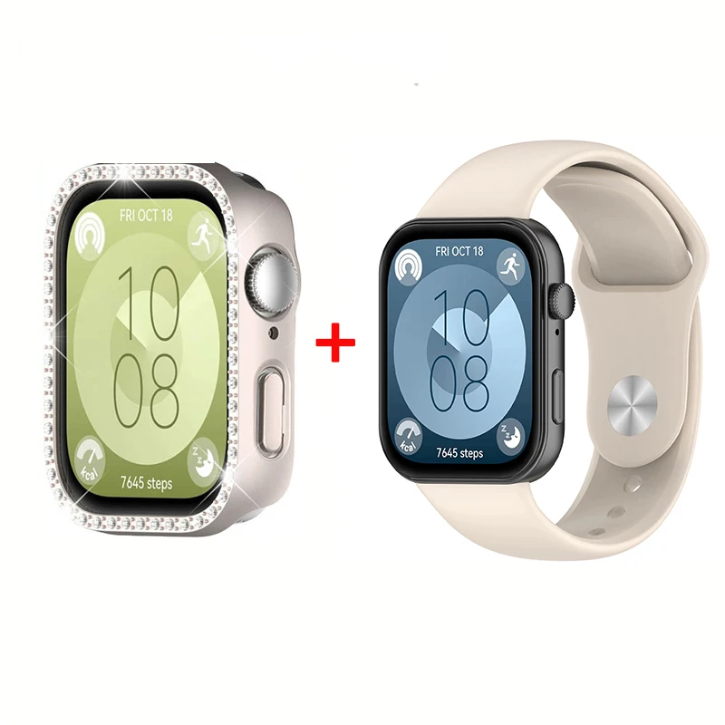 Silicone Band with Diamond-Accent Case for Smartwatch - Sporty Replacement Strap Accessory