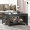 Coffee Table Farmhouse, Square Coffee Table with Semi Open Storage Compartment, Dark Country Style Oak 3