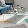 Glass Coffee Table Modern Home Furniture Clear Tempered Glass End Table Waterfall Table with Rounded Edges 5