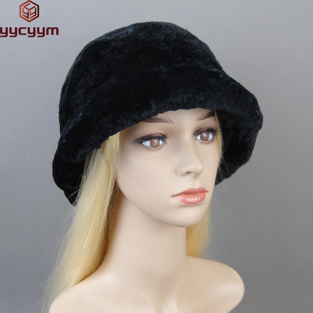 

Winter Russian Outdoor Fur Bomber Hats Luxury Women Natural Real Rex Rabbit Fur Hats Beanies Lady Warm Knitted Genuine Fur Caps