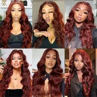Perruques de cheveux humains Lace Frontal 13x6 et Lace Front 13x4, couleur brun rougeâtre, ondulées, pré-épilées, colorées, transparentes, densité 180% 4