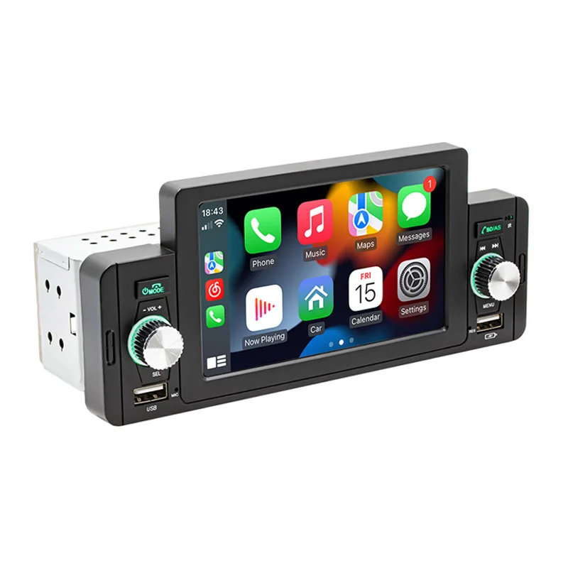 1 Din 5 CarPlay Radio Car Stereo Bluetooth MP5 Player Android-Auto Hands  Free A2DP USB FM Receiver Audio System Head Unit F160C