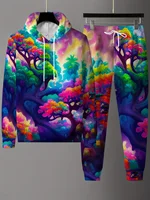 Abstrait couleur bloc 3D sweat à capuche imprimé costume hommes sweats à capuche pantalons de survêtement mode deux pièces survêtement ensemble homme vêtements 4