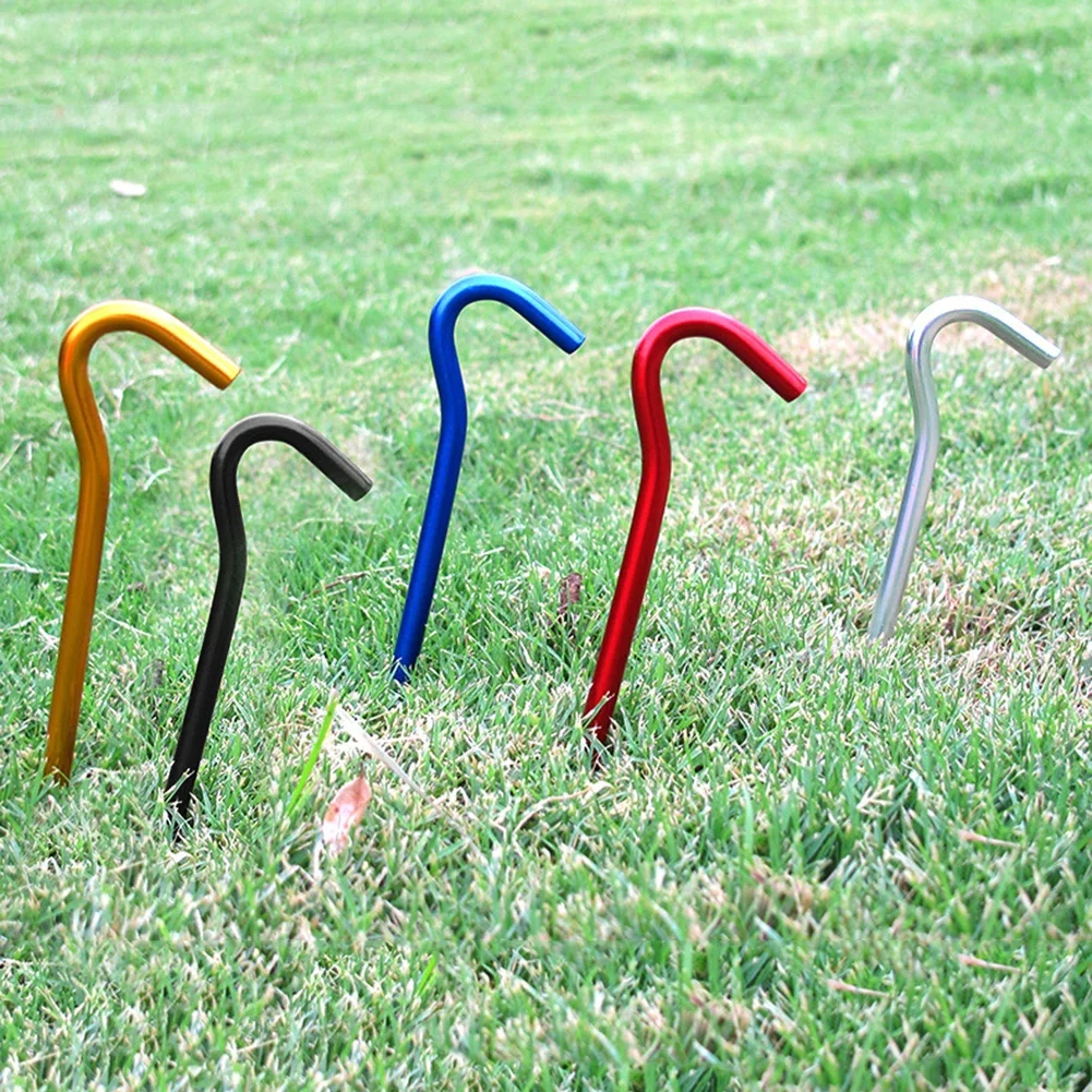 Tent pegs 4pcs/set 18cm Aluminium Alloy Tent Pegs With Hooks Garden Stakes Ground Nail for Hammock Camping Guyline Awning Canopy Flysheet