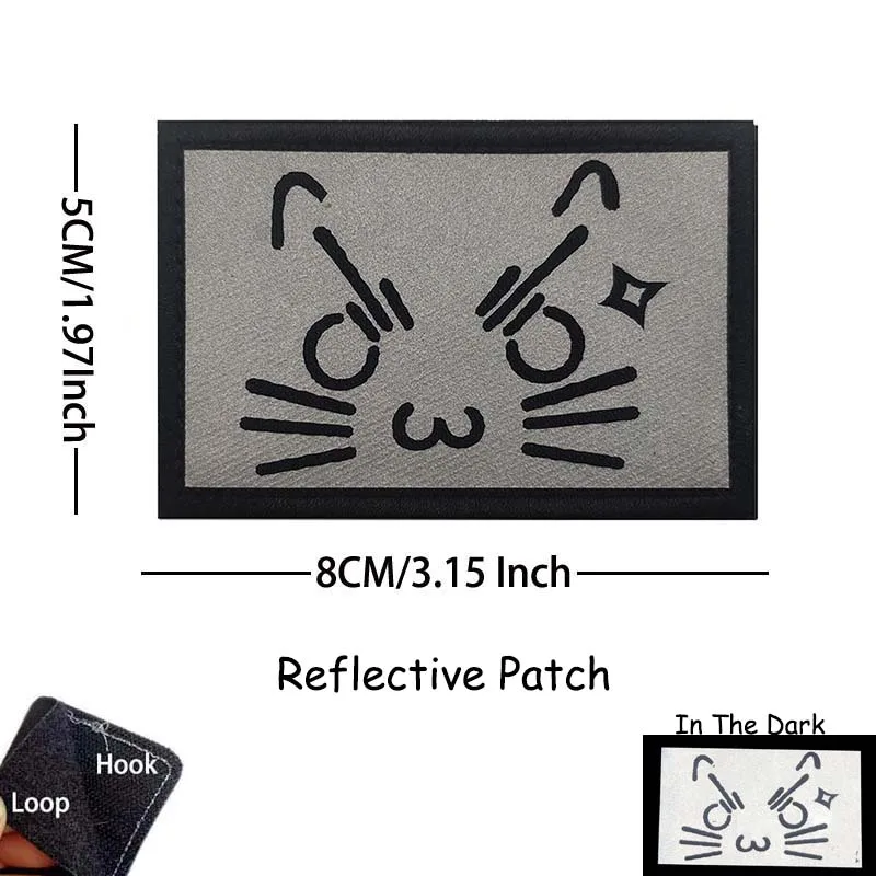 Cute Cartoon Kitten Meow Patch - Reflective Hook & Loop Applique for Clothes and Backpacks