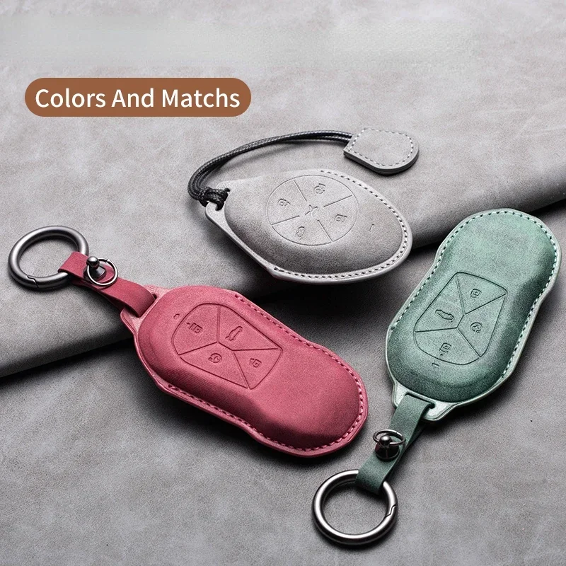 Leather Car Remote Key Case Cover Key Fob Shell Holder Keychain Accessories For Xiaopeng Xpeng P5 P7 G3 G6 G9 G3i