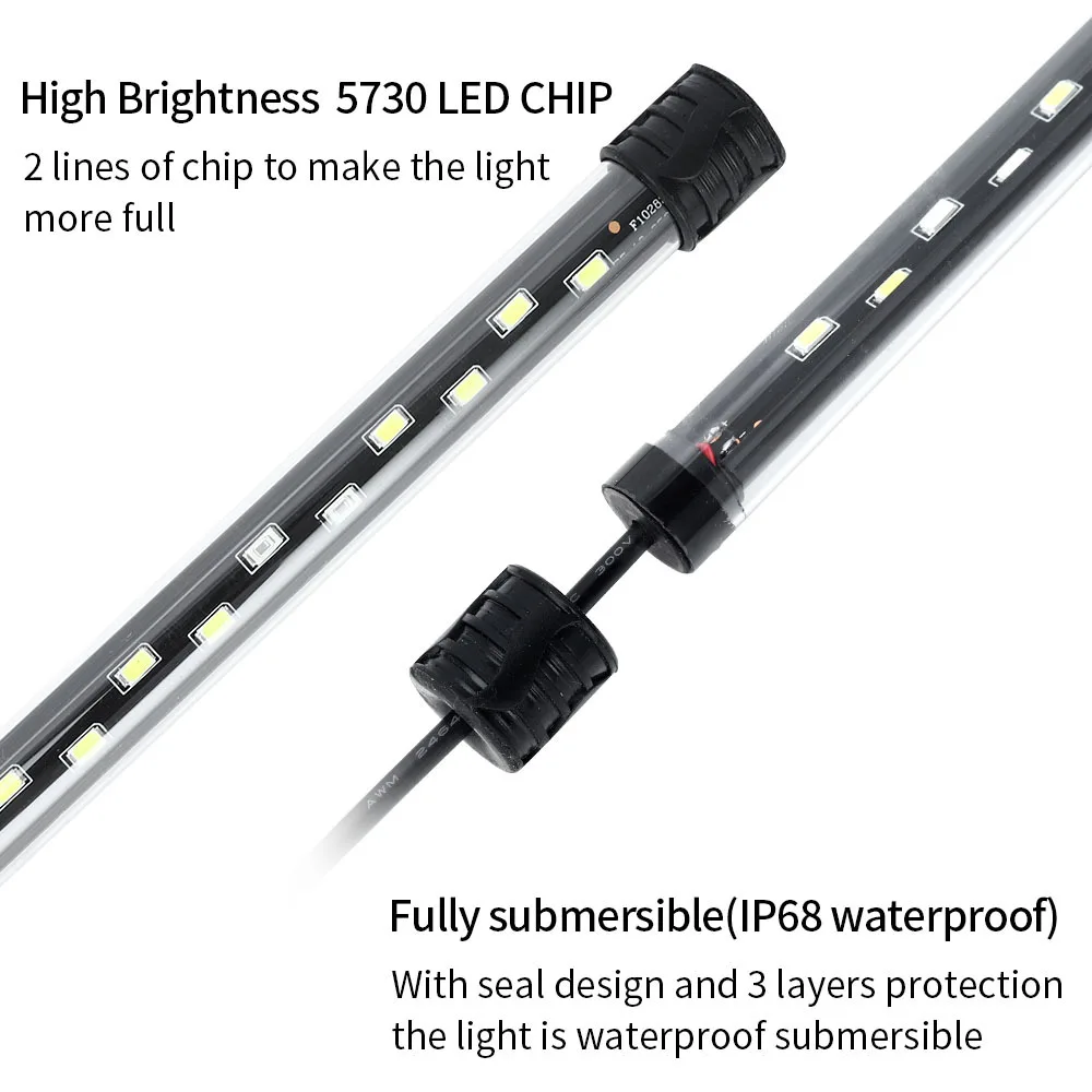 Impermeável LED Aquarium Light, Fish Tank Clip Light, Underwater Decor Lighting, Lâmpada submersível, Plant Grow, 90-260V, 18-58 cm