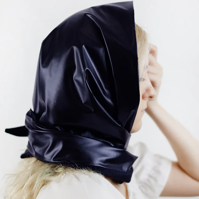 Headscarves for Women Faux leather kerchief Bandana Soft Head Wear Headcover Waterproof Neck Wrap with Snaps