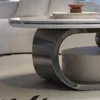 55" Modern Oval Coffee Table with Abstract Metal Base, Sintered Stone Top,Drawer for Living Room-Gary, Coffee table 6