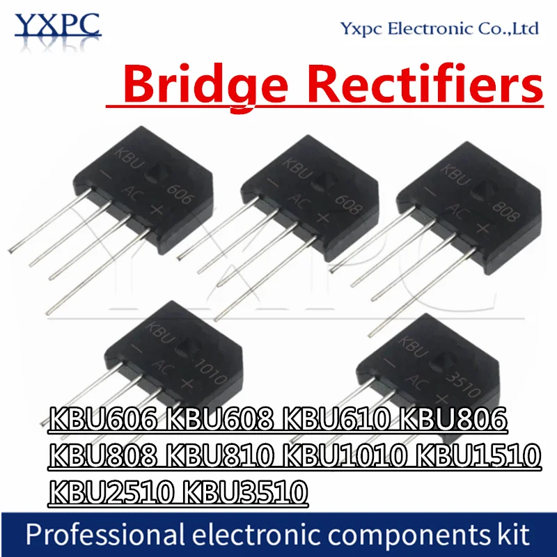 

5pcs KBU606 KBU608 KBU610 KBU806 KBU808 KBU810 KBU1010 KBU1510 KBU2510 KBU3510 Bridge Rectifiers