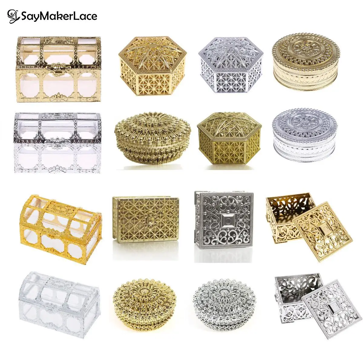 1PCS Mini Plastic Hollow Gold Foil Cake Candy Box Wedding Favor Marriage Baby Shower Gift Treat Box Packaging Party Event Supply