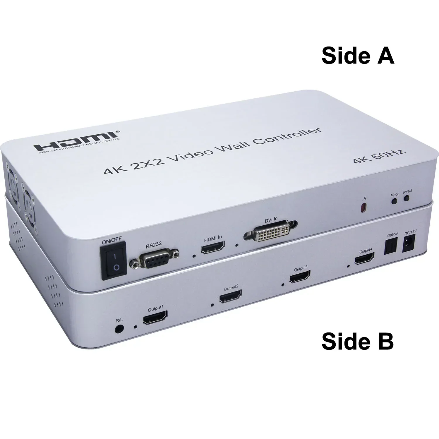 4K 60hz 2x2 DVI HDMI 비디오 월 컨트롤러 1X2 1x4 수직 세로 화면 접합 프로세서 TV 월 스플라이서 90 ° 180 ° 회전