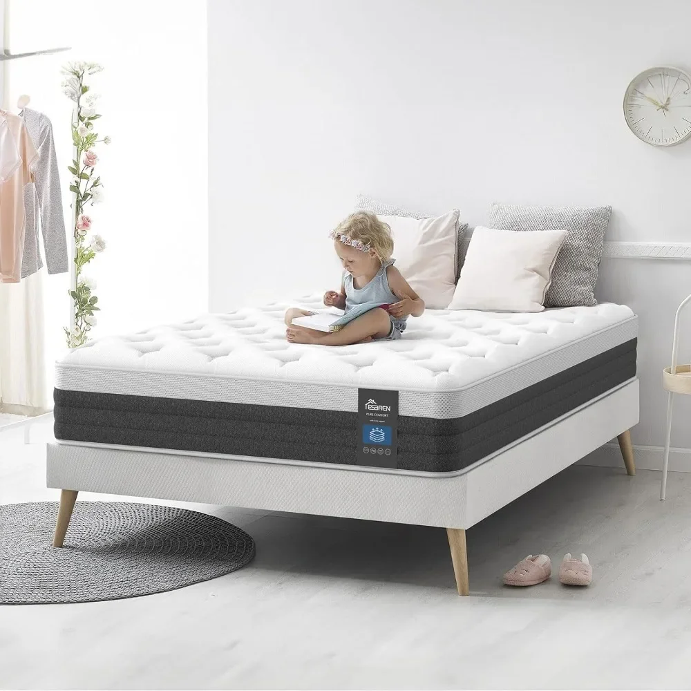 

Twin Size Bed Mattress, Breathable Twin Mattress in A Box, Individual Pocket Spring Hybrid Twin Mattress, Medium Firm Support