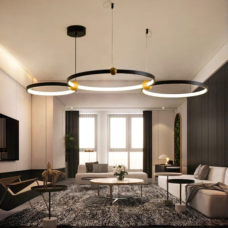 

Multi Ring Combination Led Chandelier Iron Art Black Led Pendant Light for Living Room Lustre Salon Design Luxe Lampara Lamp