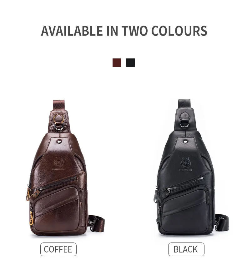 SCHLATUM Echte Leder-Brusttasche für Herren, modische Reisetasche mit Reißverschlussfach, multifunktionale Umhängetasche. – Detail 2