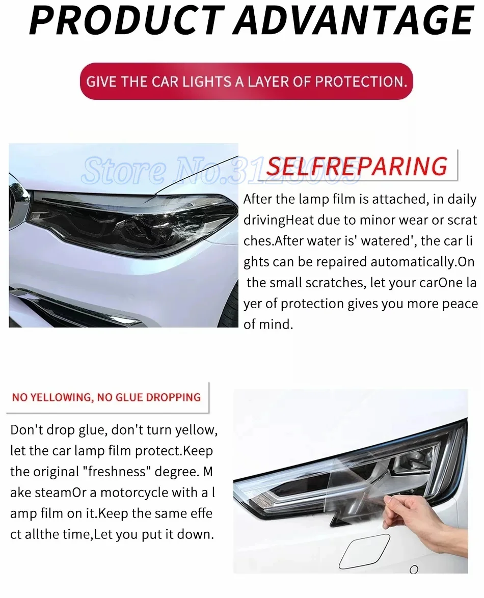 Self-healing Tpu Ppf Headlight Film Anti Scratches Protect Smoke Black Car Lamp Tint Film For Audi Bmw Tesla Decorate Styling 2