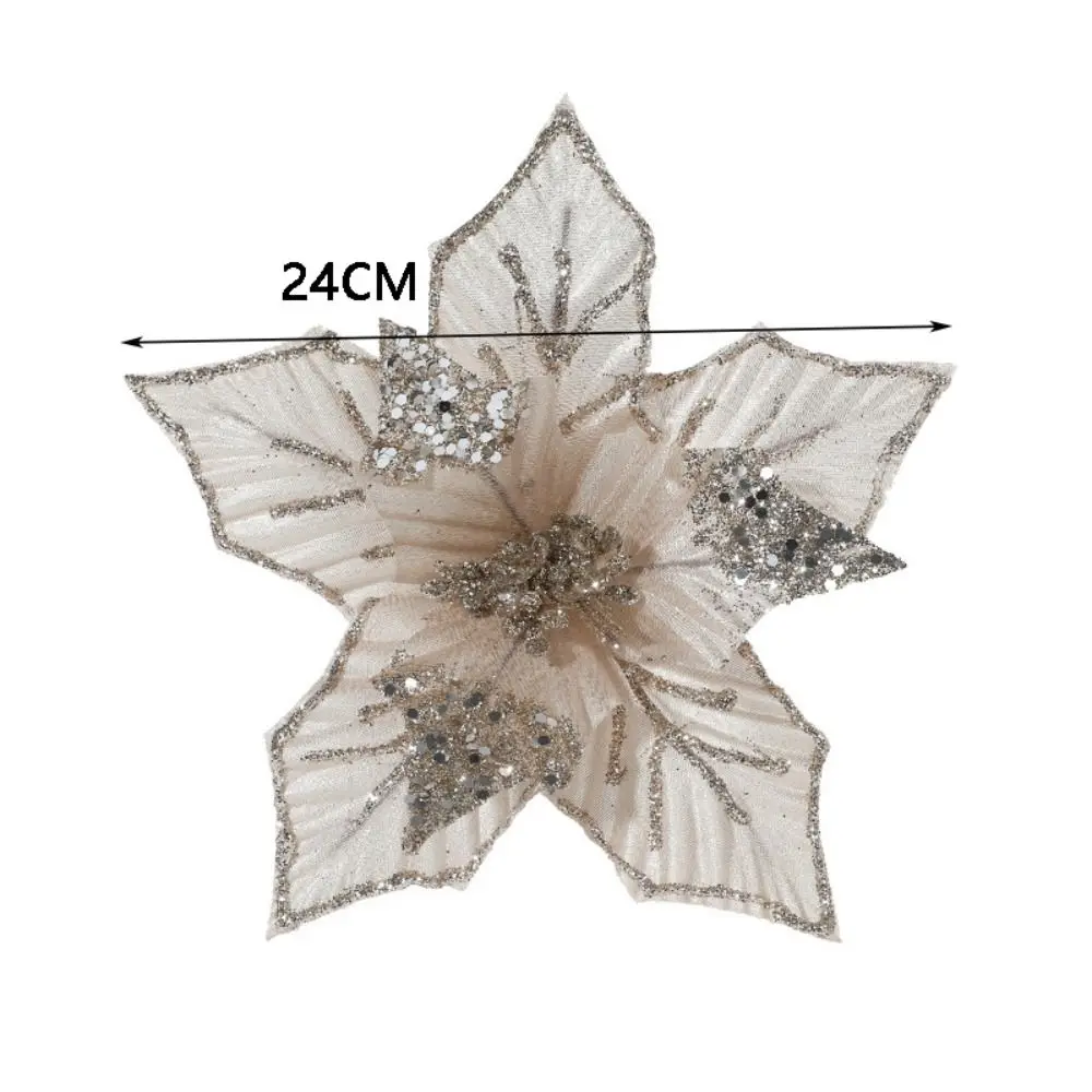 Fabric Plastic Christmas Artificial Flowers 24cm 5 Colors