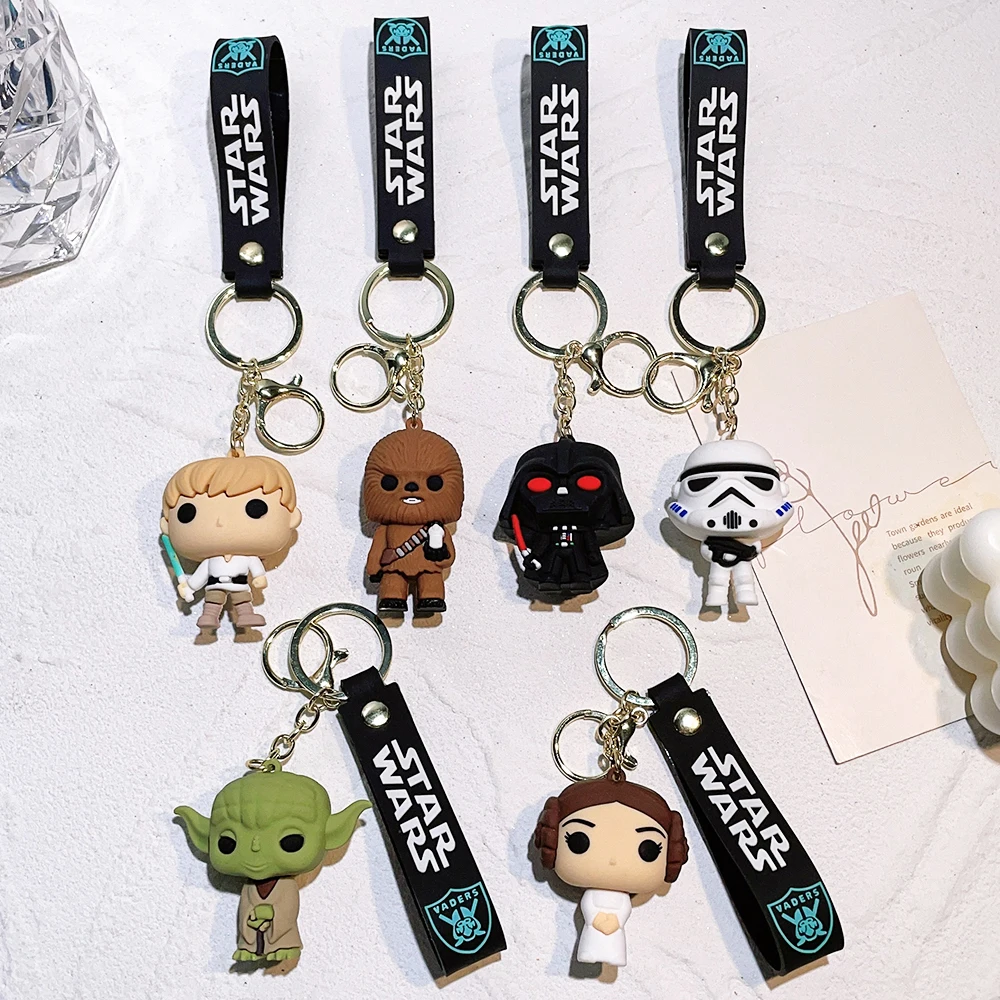 Disney Classic Movie Star Wars Keychain Darth Vader Imperial Stormtrooper Yoda Baby Chewbacca  Doll Keyrings Key Holder for Boys