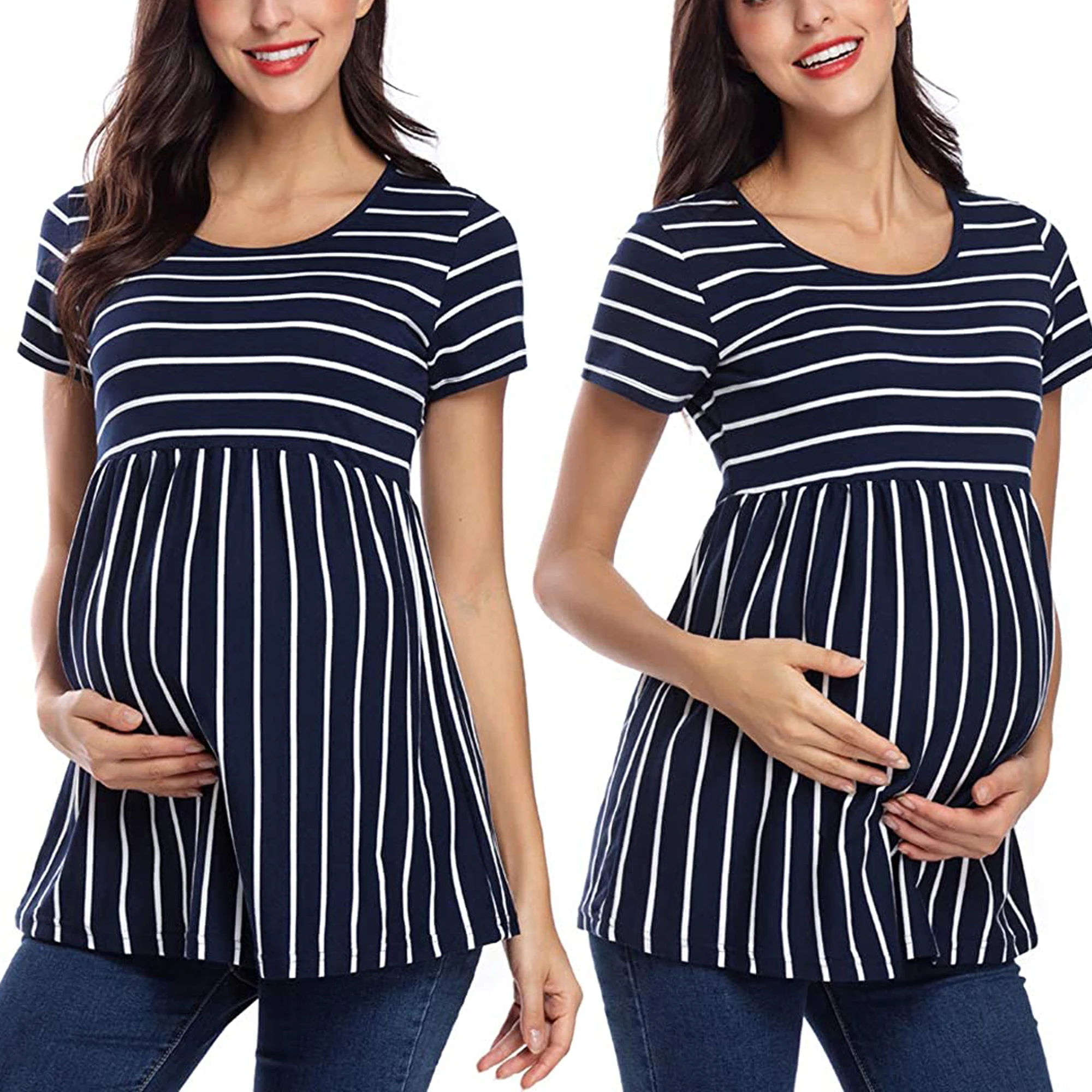 Tops de maternidad de manga corta para mujer, Túnica a rayas, camiseta  informal de embarazo, ropa de maternidad, blusas cómodas y favorecedoras de