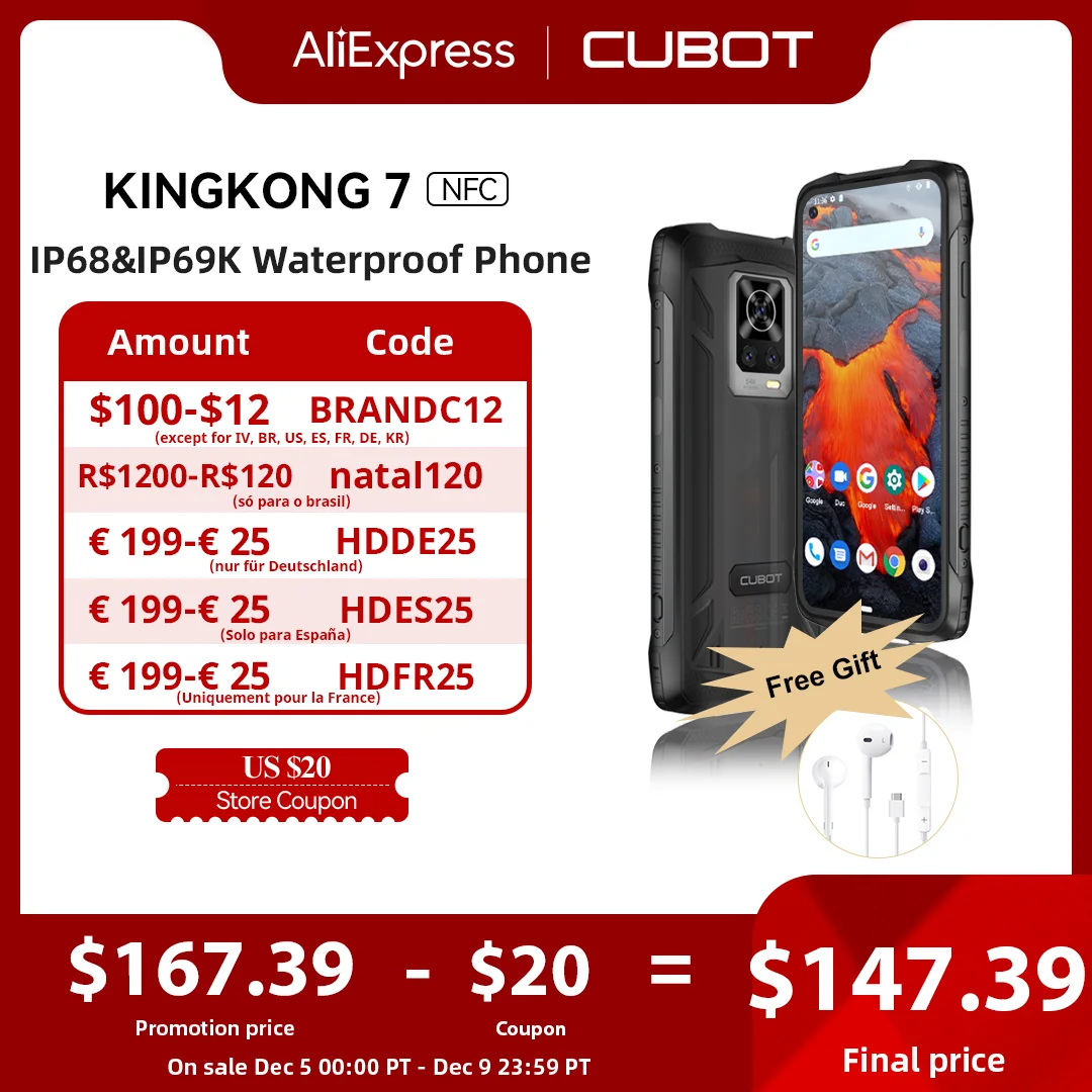 Cubot King Kong 7 Ip68 Ip69k Waterproof Rugged Smartphone 8gb+128gb ...