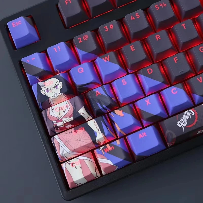 Kamado Nezuko Anime Keycap Pbt Dye Sub Retroiluminado Desenhos Animados Anime Gaming Key Caps para Ansi 61 87 104 108 Chaves Set - Imagem 3