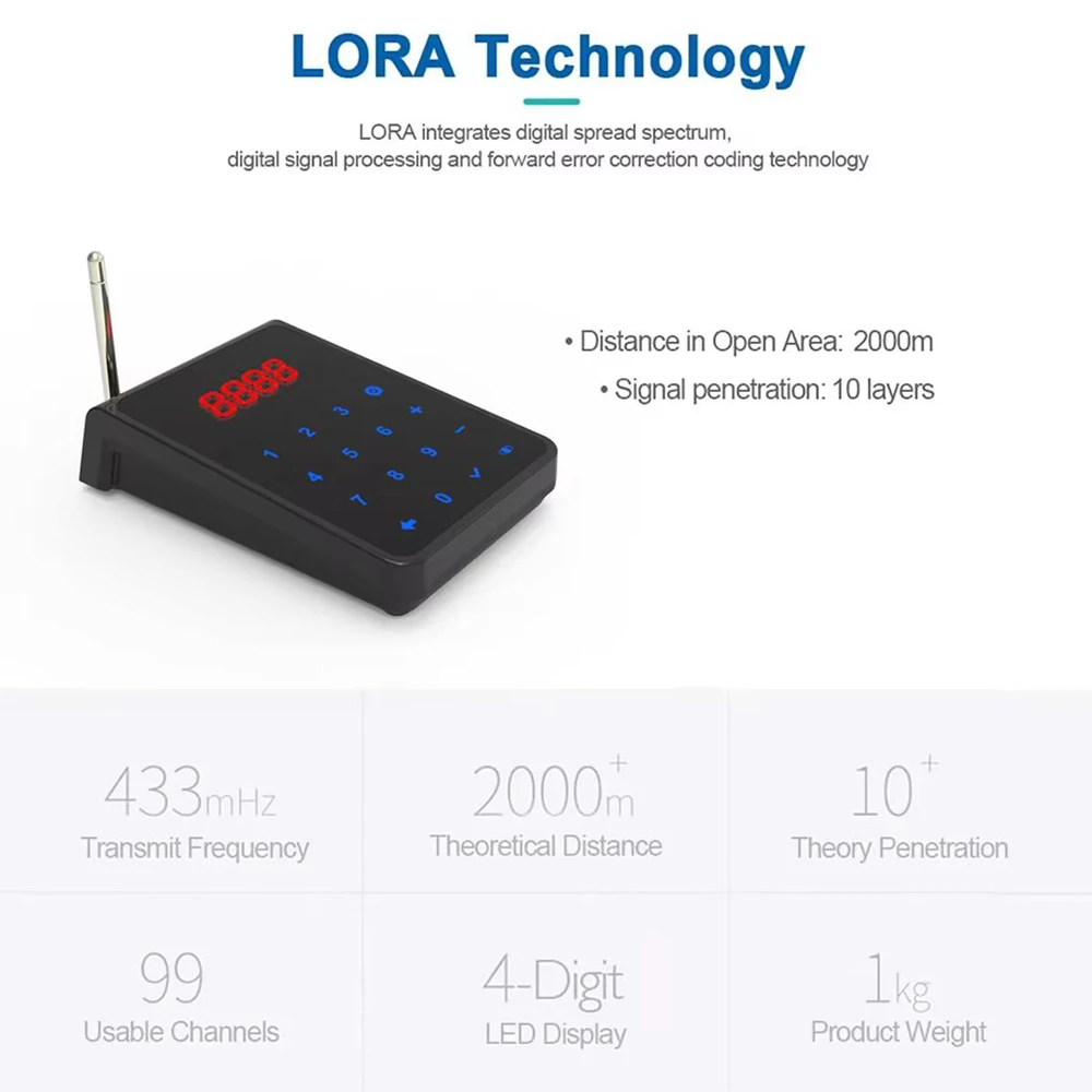 1 Keyboard Transmitter + 6 Watch Receivers Calling Waiters Buzzer Wireless Calling System for Kitchen Bar Restaurant