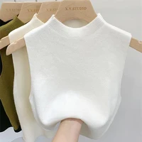 Women's Vest Tank Top Solid Color Knitted Tees Cropped Camisole Sweater Half-turtleneck Spring Autumn Sleeveless топ женский - Image 4